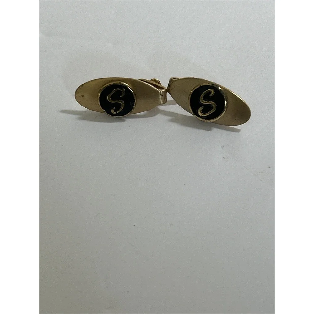 Vintage Monogram Letter S Initial Gold Tone Men's Cuff Links